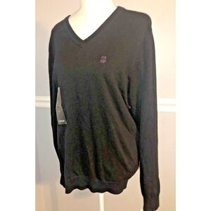 New Izod Sweater Men's M V-Neck Long Sleeve Black Cotton Tight Knit Double Face‎